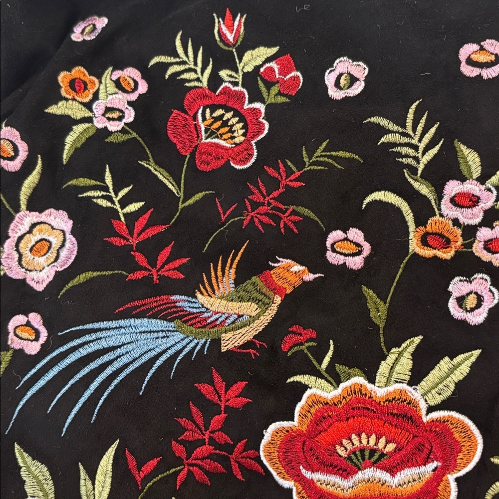 Forever 21 Black Mini Skirt with Multicolor Floral & Bird Embroidery - Picture 5 of 6